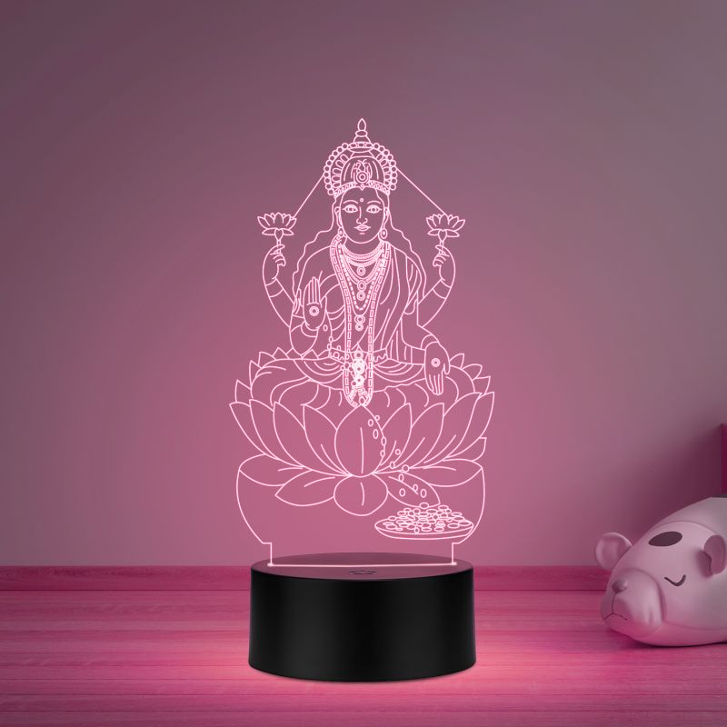 3D Illusion God Laxmi Led Night Lamp with Multicolored Light Home Office Pooja Room Decor